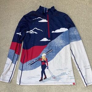 Krimson Klover Blue and Red Ski Print Pullover
